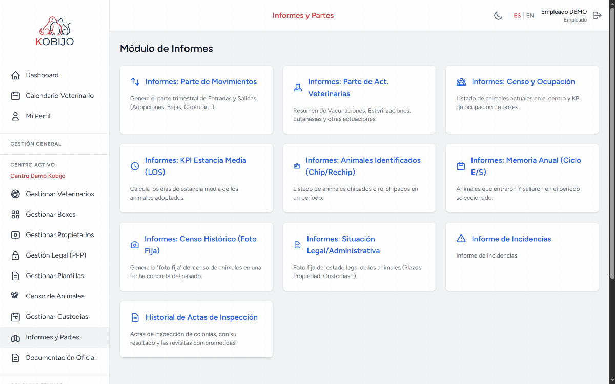 Los informes oficiales, hechos: partes trimestrales, memoria anual y situación legal.
